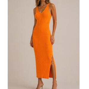 House of Harlow 1960 Vibrant Orange Ribbed Sleeveless Bodycon Midi Dress Small
